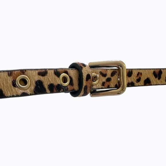 Express Skinny Belt SP Genuine Leather Brown Cheetah Animal Print Calf Hair Y2K - Picture 2 of 5